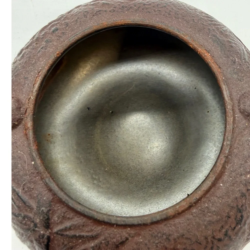 VTG‎ Japanese Cast Iron Teapot Embossed Leaf Design Brown Asian Style